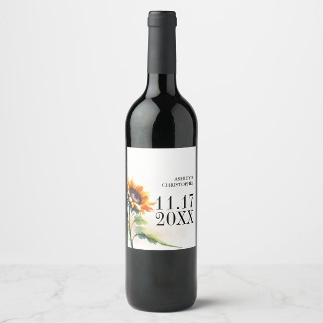 Rótulo Para Garrafa De Vinho Rótulo de Vinho de Casamento de Girassol Vintage (Frente)