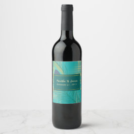 Rótulo Para Garrafa De Vinho Rótulo de Vinho de Casamento de Penas de Teal Peac