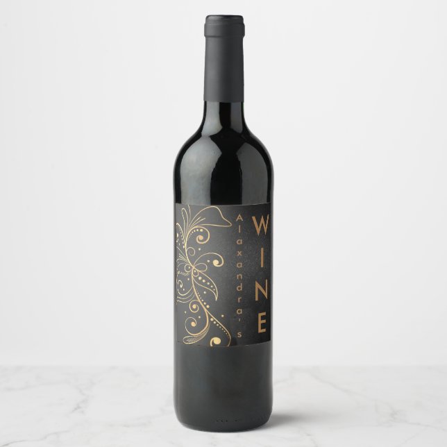 Rótulo Para Garrafa De Vinho Rótulo de Vinho de Filigrana Dourada (Frente)
