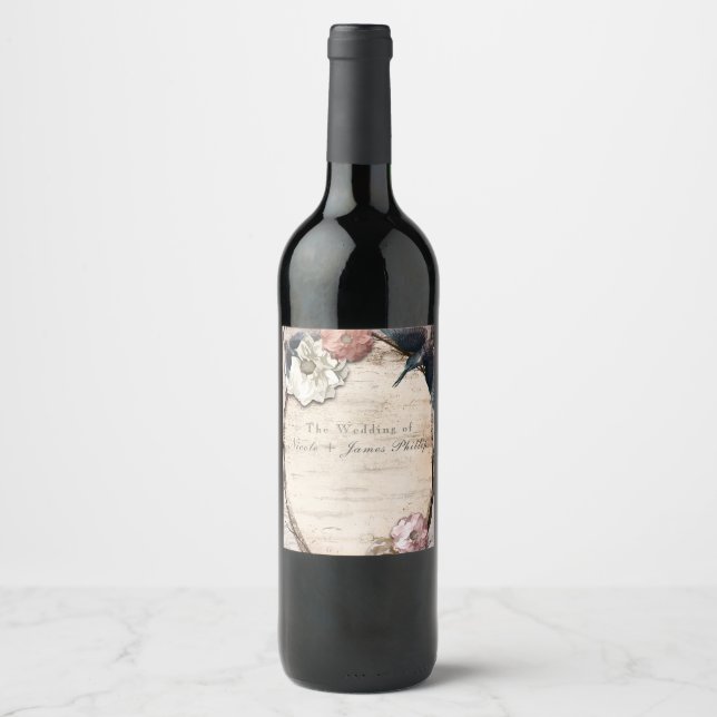 Rótulo Para Garrafa De Vinho Rótulo de Vinho Russo Brancinho Floral & Hummingbi (Frente)