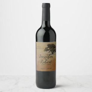 Rótulo Para Garrafa De Vinho Rótulo do Vinho de Casamento da Árvore de Carvalho