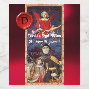 RÓTULO PARA GARRAFA DE VINHO SELAGEM DE CERA MONOGRAMA VINHO TINTO DO DEMÔNIO /