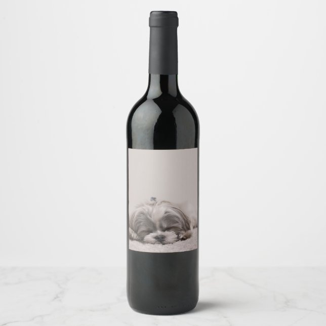 Rótulo Para Garrafa De Vinho Shitzu Sleeping Wine Label, Cão Dormindo (Frente)