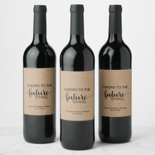 Rótulo Para Garrafa De Vinho Sra. futura chá de panela da caligrafia de Kraft