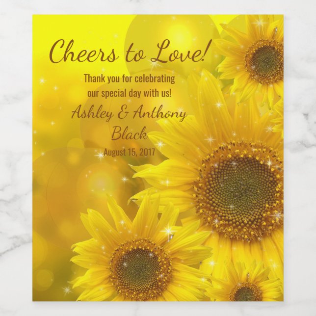 Rótulo Para Garrafa De Vinho Sunflower Cheers to Love Weding (Rótulo Único)