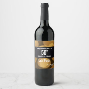 Rótulo Para Garrafa De Vinho Tema Dourado e preto, 50th aniversário
