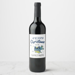 Rótulo Para Garrafa De Vinho Tipografia do Feliz Natal com coruja bonito