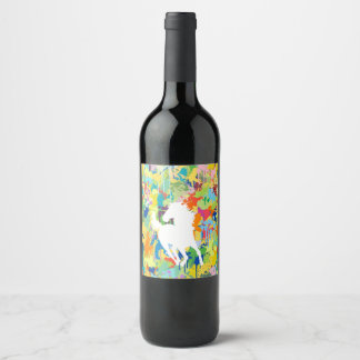 Rótulo Para Garrafa De Vinho Traço Colorido de Forma Equina