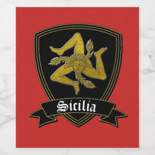 Rótulo Para Garrafa De Vinho Trinacria siciliano no ouro & no preto