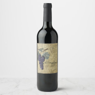 Rótulo Para Garrafa De Vinho Uvas Vermelhas Vinhedo Elegante Vinho de Casamento