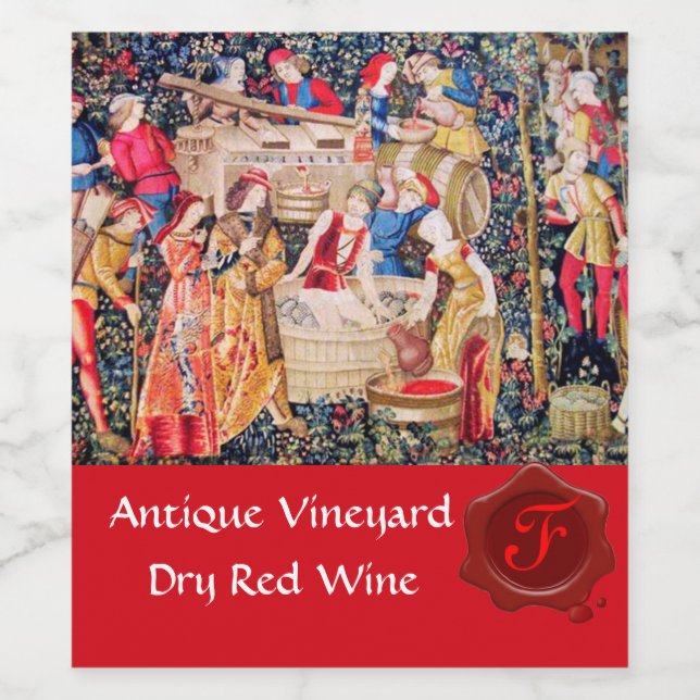Rótulo Para Garrafa De Vinho VINHEdo DE UVA ANTIGA COLHEITA LACRE VERMELHO MONO (Rótulo Único)