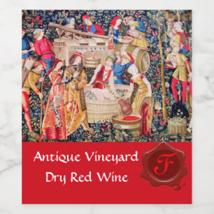 RÓTULO PARA GARRAFA DE VINHO VINHEDO VELHO COLHEITA SELLO DE CERA VERMELHO MONO