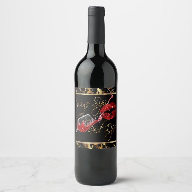 Rótulo Para Garrafa De Vinho Vinhos e Lábios Vermelhos - Marble (Frente)