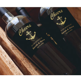 Rótulo Para Garrafa De Vinho Vinhos Náuticos Dourados e Negros