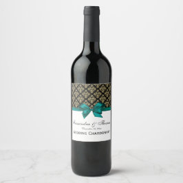 Rótulo Para Garrafa De Vinho Vintage Dourado Damasco Negro Teal W Vinho Rótulo 