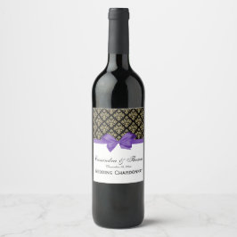 Rótulo Para Garrafa De Vinho Vintage Dourado Damask Ametyst Purple