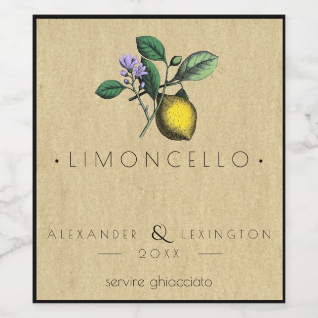 Rótulo Para Garrafa De Vinho Vintage Limoncello Wedor Bottle Label | (Rótulo Único)