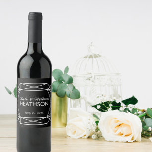Rótulo Para Garrafa De Vinho WEDDING WINE geométrico Vinho Espumante Casado