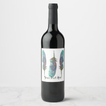 Rótulo Personalizado de Garrafa de Vinho com Penas