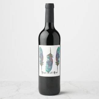 Rótulo Personalizado de Garrafa de Vinho com Penas