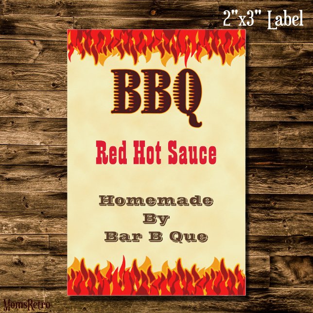 Rótulo Personalizado de Molho Picante BBQ 2x3" com (BBQ Hot Sauce Red Flames 2x3 Label)