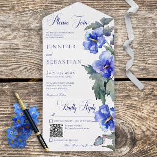 Rótulo Russo Azul Morning Glória Floral Código QR