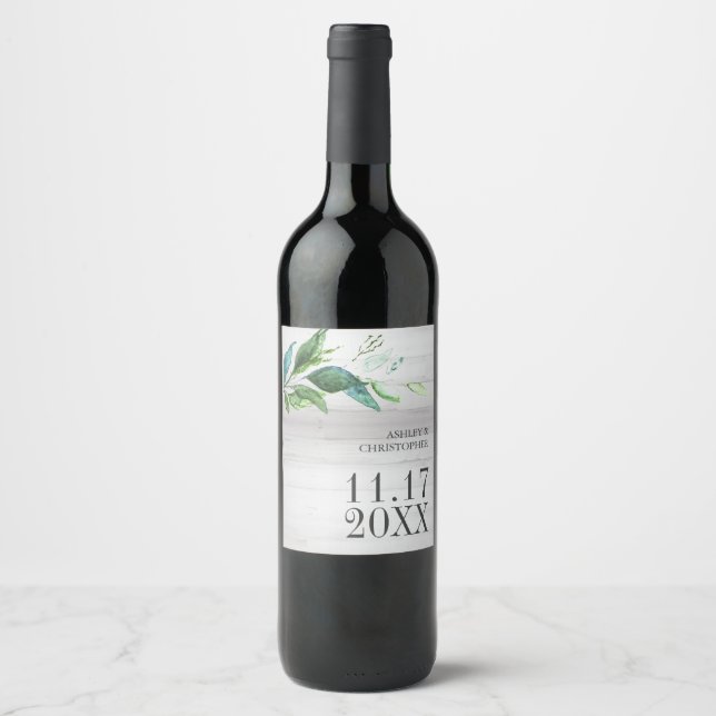 Rótulo Rustic Green Leaf Weding Wine Personalizado (Frente)