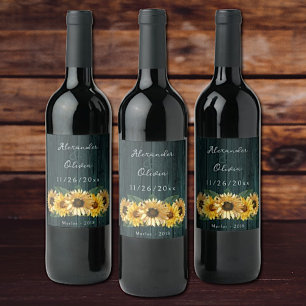 Rótulo Rustic Teal Sunflower Wine