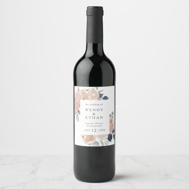 Rótulo Simples De Vinho De Casamento Floral Russo (Frente)