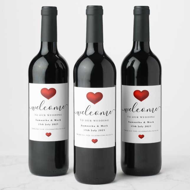 Rótulo Simples de Vinho Vermelho de Casamento (Garrafas)