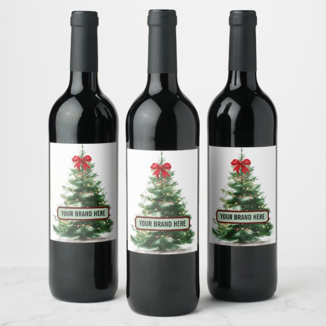 Rótulos de Bebidas de Árvore de Natal com Aquarela (Garrafas)