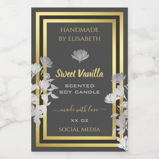 Rótulos de Embalagens de Produtos Florais Cinza Do (Rótulo Único)