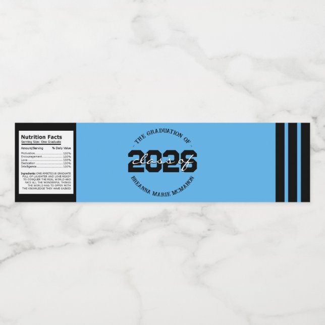 Rótulos de Garrafa de Água de Graduação Azul Bebê  (Rótulo Único)