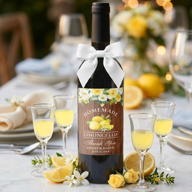 Rótulos De Garrafa De Limoncello Limões Floral Mad (Customize to change text size or text style.)
