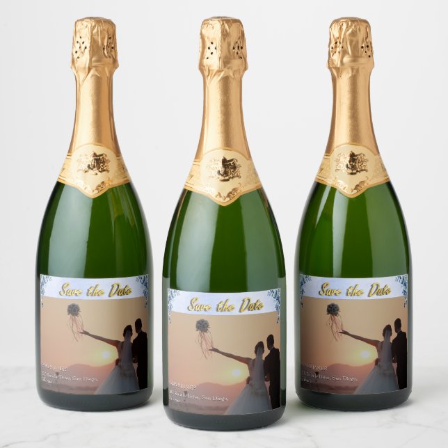 Rótulos de Garrafa de Vinho de Casamento Floral Az (Garrafas)