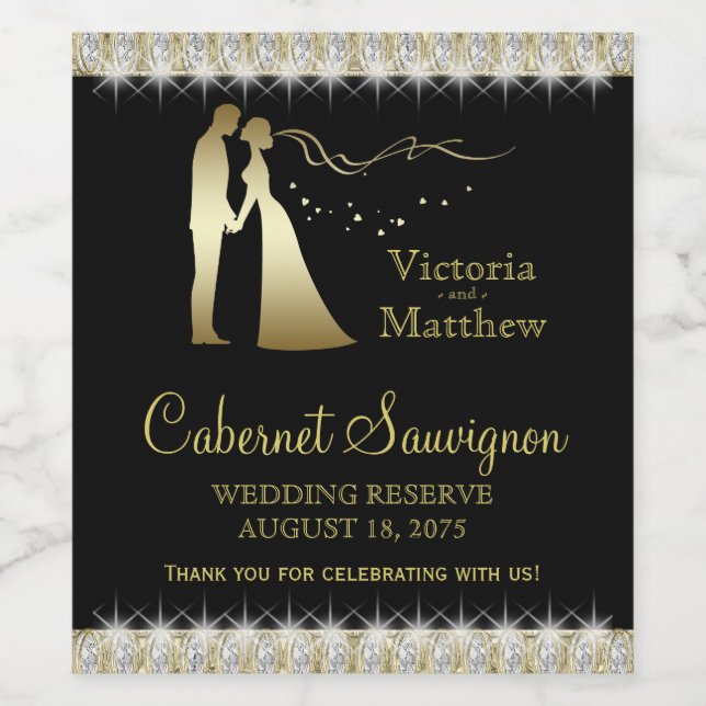 Rótulos de Garrafa de Vinho de Casamento Ouro Pret (Rótulo Único)