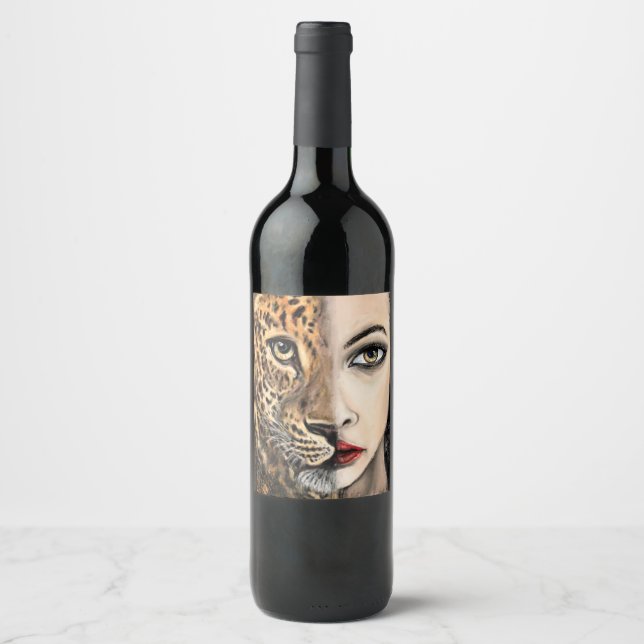 Rótulos de Garrafa de Vinho de Garota-Leopardo (Frente)