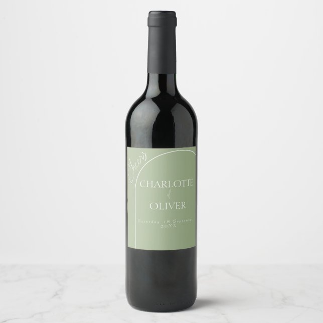 Rótulos de Garrafa de Vinho de Noivado em Verde Sa (Frente)