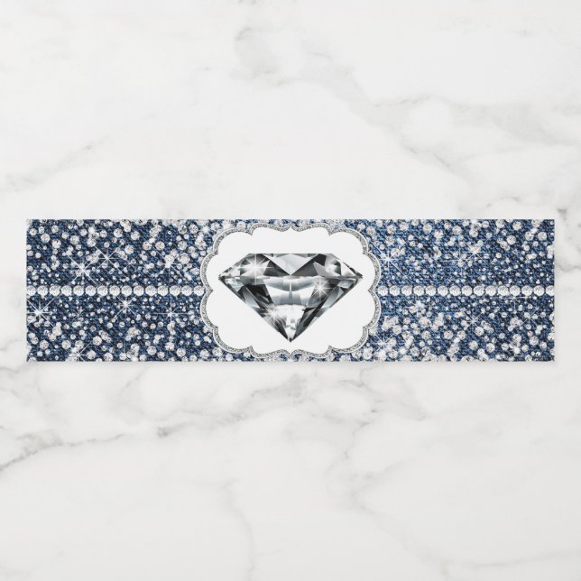 Rótulos de Garrafas de Água Denim e Diamante (Rótulo Único)