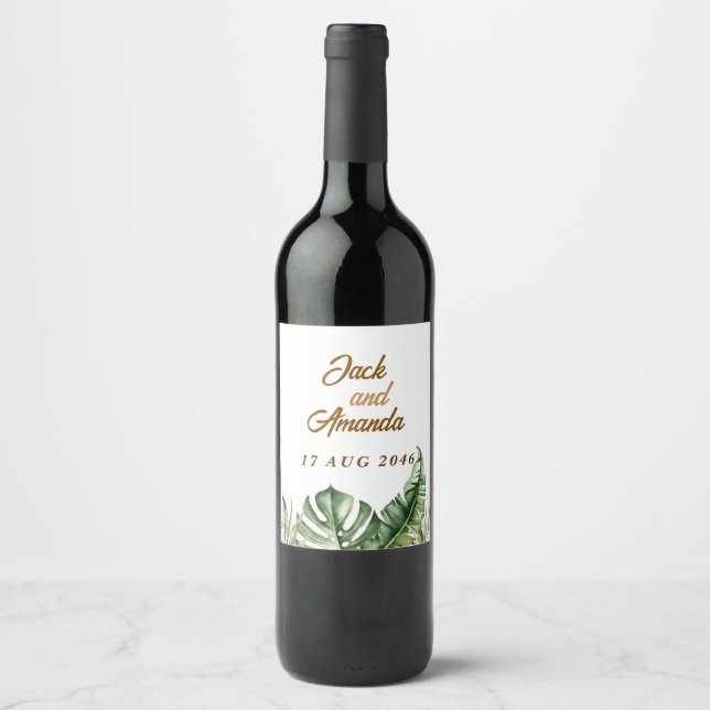 Rótulos de Garrafas de Vinho de Casamento de Folha (Frente)