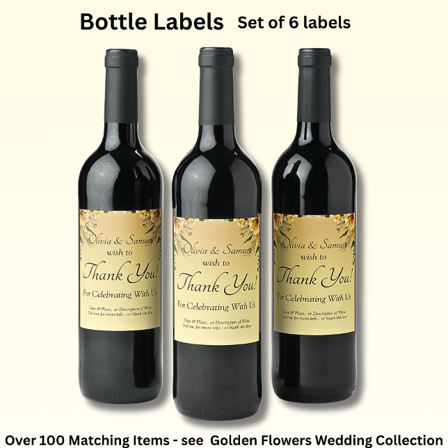 Rótulos de Garrafas de Vinho, Flor Amarela Dourada (Criador carregado)