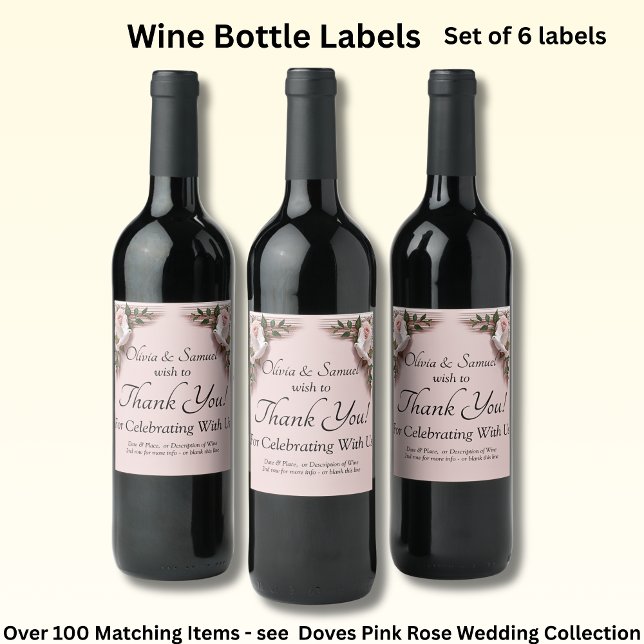 Rótulos de Garrafas de Vinho, Rosas Cor-de-Rosa &  (Criador carregado)