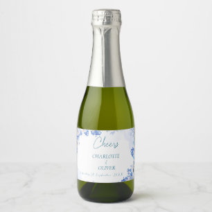 Rótulos de Mini Garrafa de Champanhe Floral Azul E