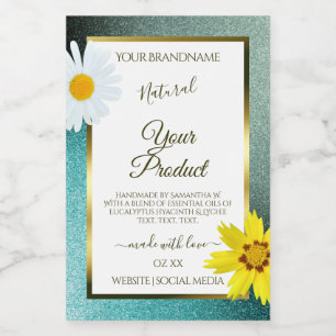 Rótulos de Produto Branco Floral Teal e Azul Bril