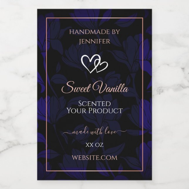 Rótulos de Produto Floral Azul Preto Moderno Rosa  (Rótulo Único)