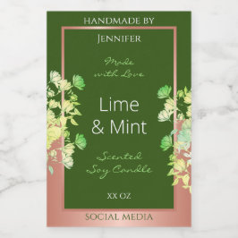 Rótulos de Produto Floral Verde Florestal com Rosa