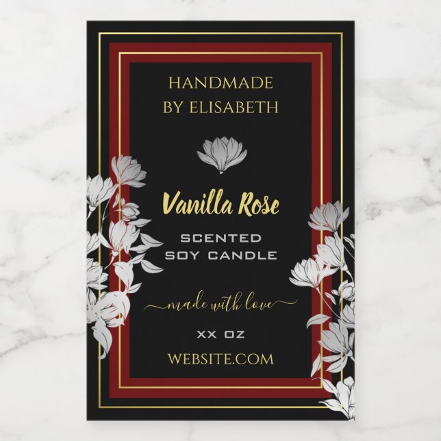 Rótulos de produto floreal de captura ocular Preto (Rótulo Único)