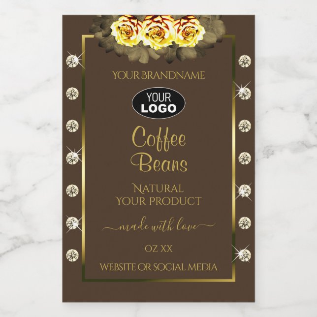 Rótulos de Produto Ouro Marrom Rosas Amarelas Logo (Rótulo Único)