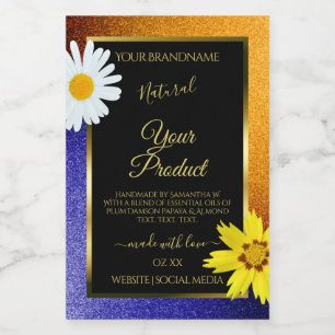 Rótulos de Produto Preto Azul-Laranja Floral Laran