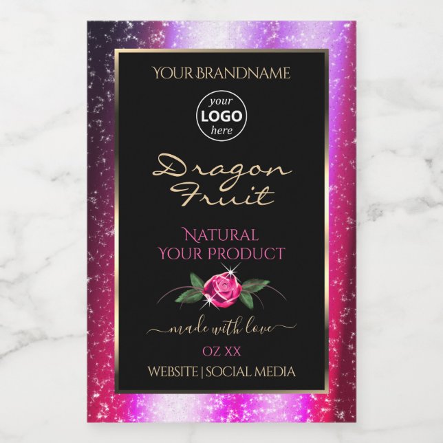 Rótulos de produto preto brilhante rosa com logoti (Rótulo Único)